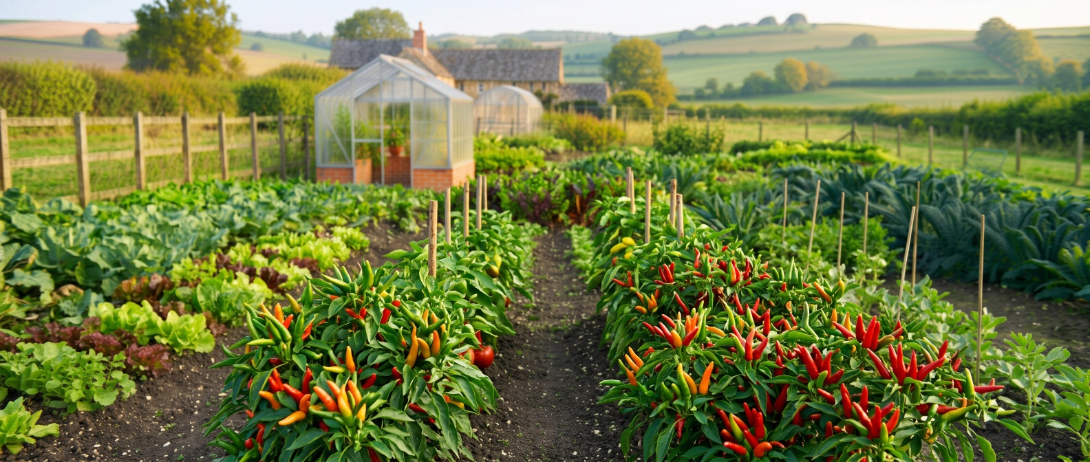 Freshly picked chilli peppers in a home vegetable garden
