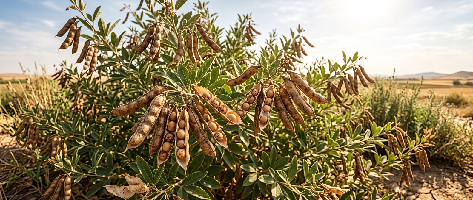 Dried pigeon pea pods and beans (toor dal) in a home vegetable garden