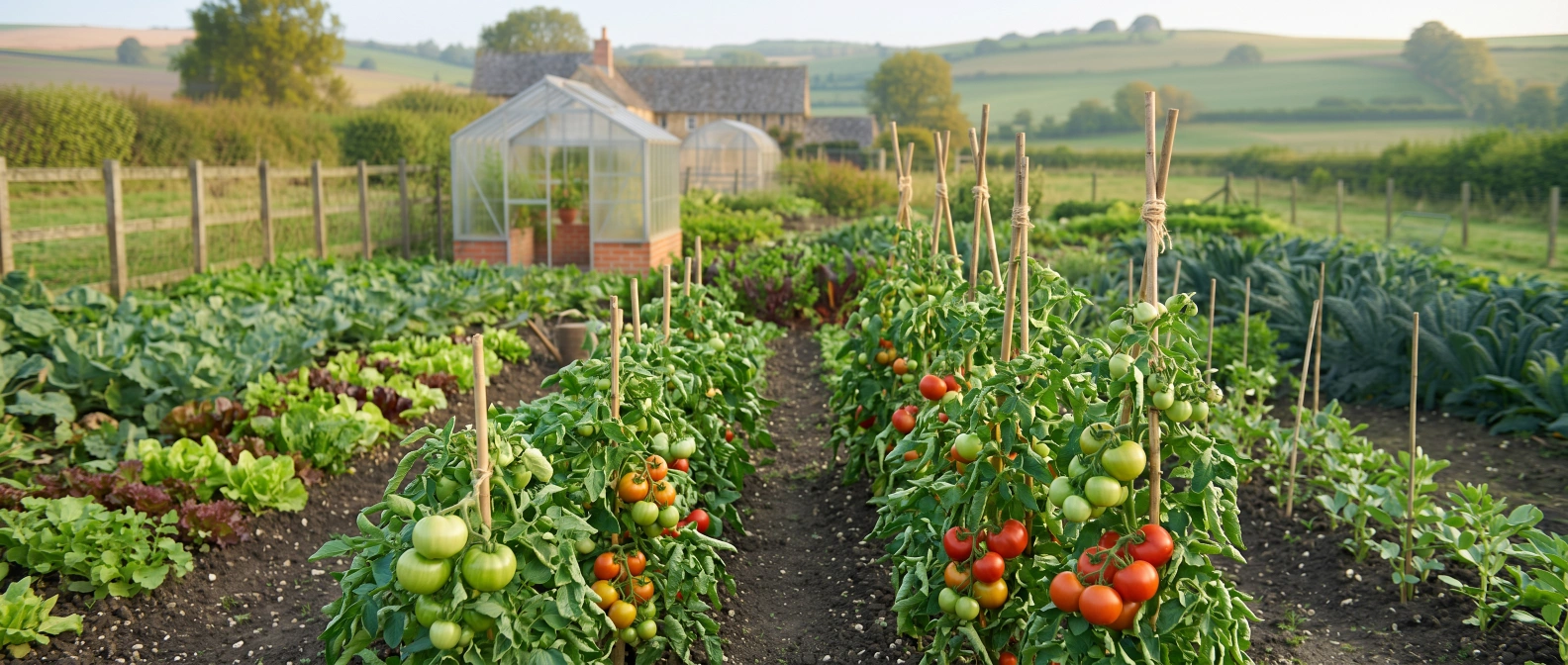 Freshly harvested tomatoes, peppers and aubergine in a home vegetable garden
